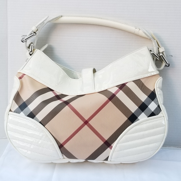 Burberry  Phoebe white /Beige Nova Check PVC and quited Patent Leather Hobo bag - Picture 5 of 16